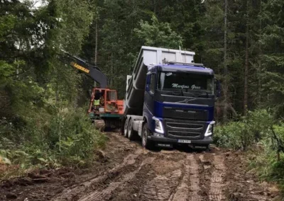 Luftfoto av skogsväg och transport i Blekinge